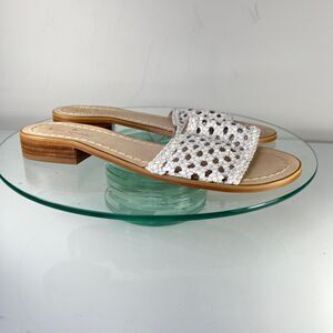 Kate Spade Berlin Woven Leather flat sandals Size 8 M White slip on open toe